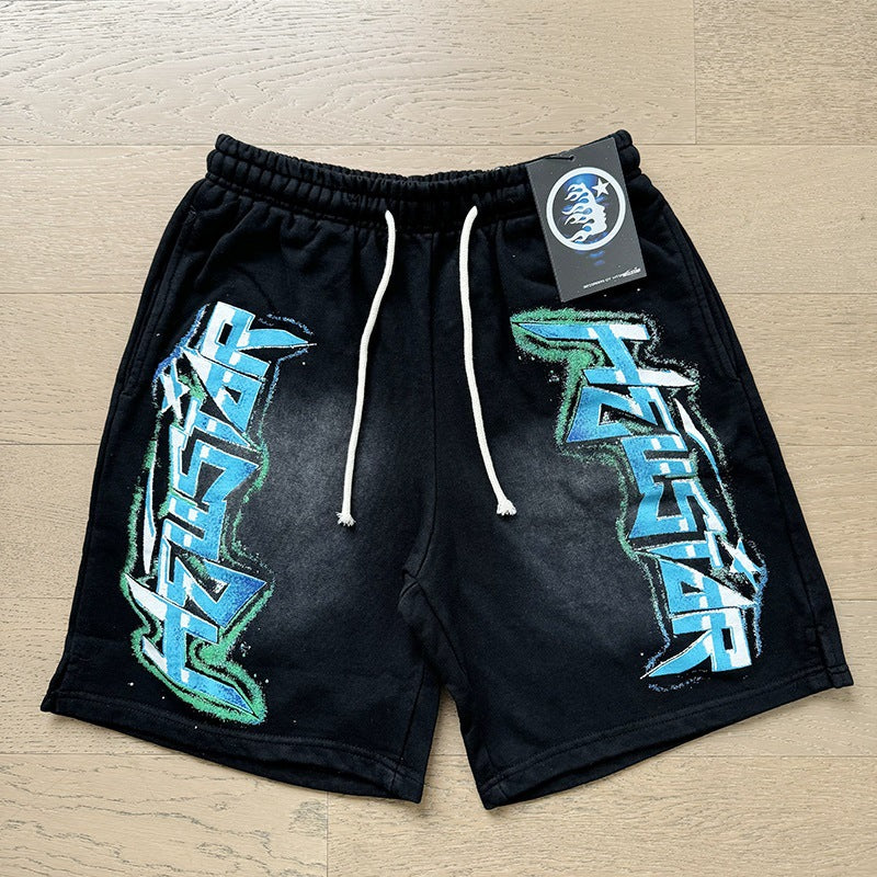 New Style Washed Distressed Casual Shorts with Flame Short