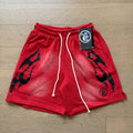New Style Washed Distressed Casual Shorts with Flame Short
