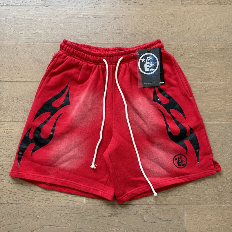 New Style Washed Distressed Casual Shorts with Flame Short