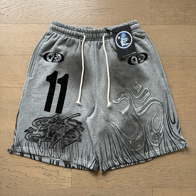 New Style Washed Distressed Casual Shorts with Flame Short