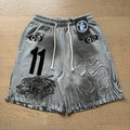 New Style Washed Distressed Casual Shorts with Flame Short