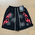 New Style Washed Distressed Casual Shorts with Flame Short