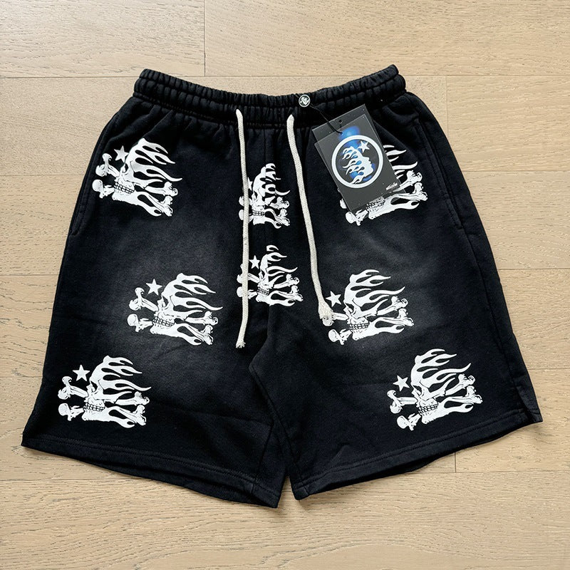 New Style Washed Distressed Casual Shorts with Flame Short