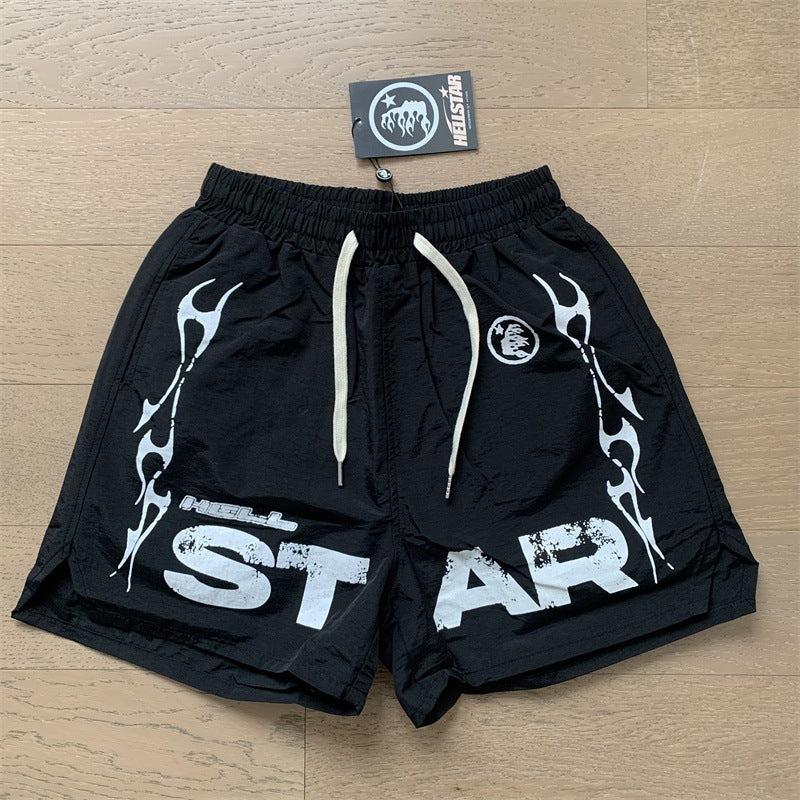 New Style Washed Distressed Casual Shorts with Flame Short