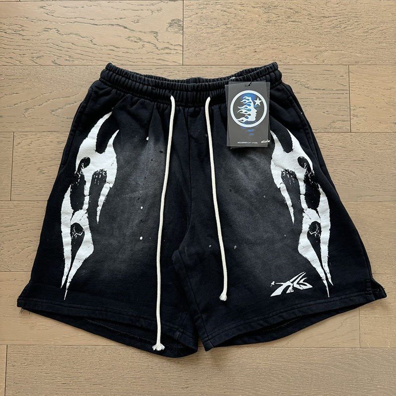 New Style Washed Distressed Casual Shorts with Flame Short