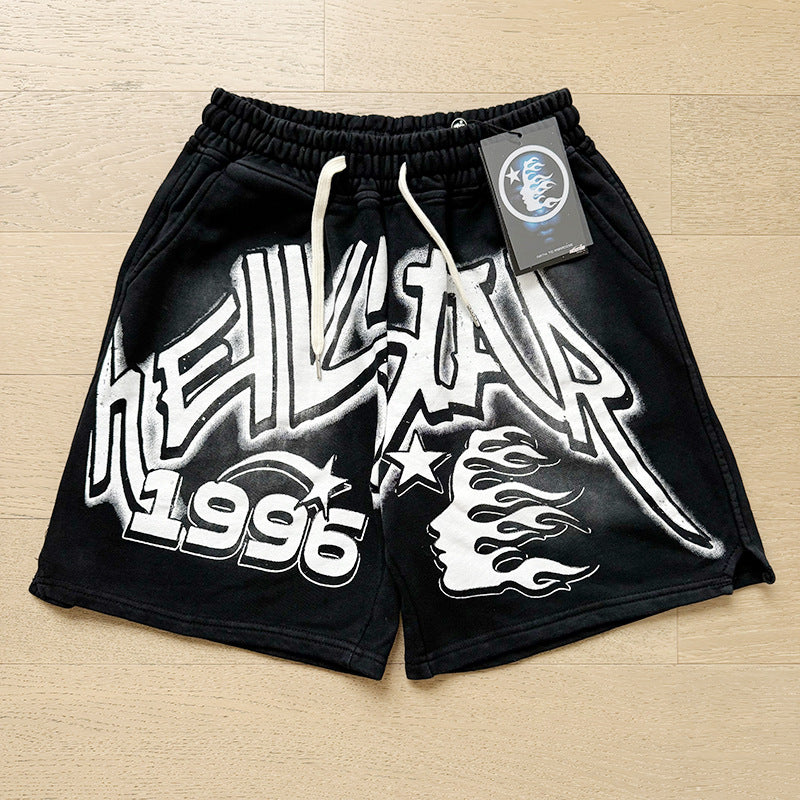 New Style Washed Distressed Casual Shorts with Flame Short