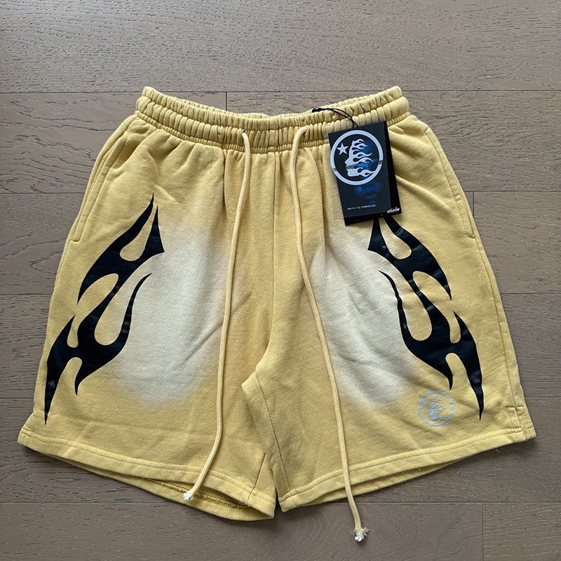New Style Washed Distressed Casual Shorts with Flame Short