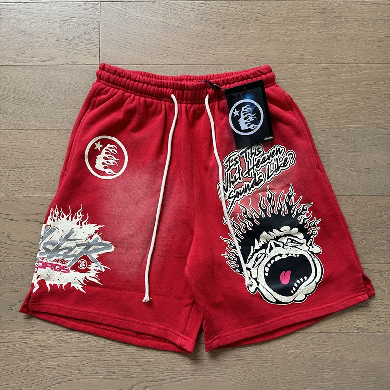 New Style Washed Distressed Casual Shorts with Flame Short