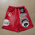New Style Washed Distressed Casual Shorts with Flame Short