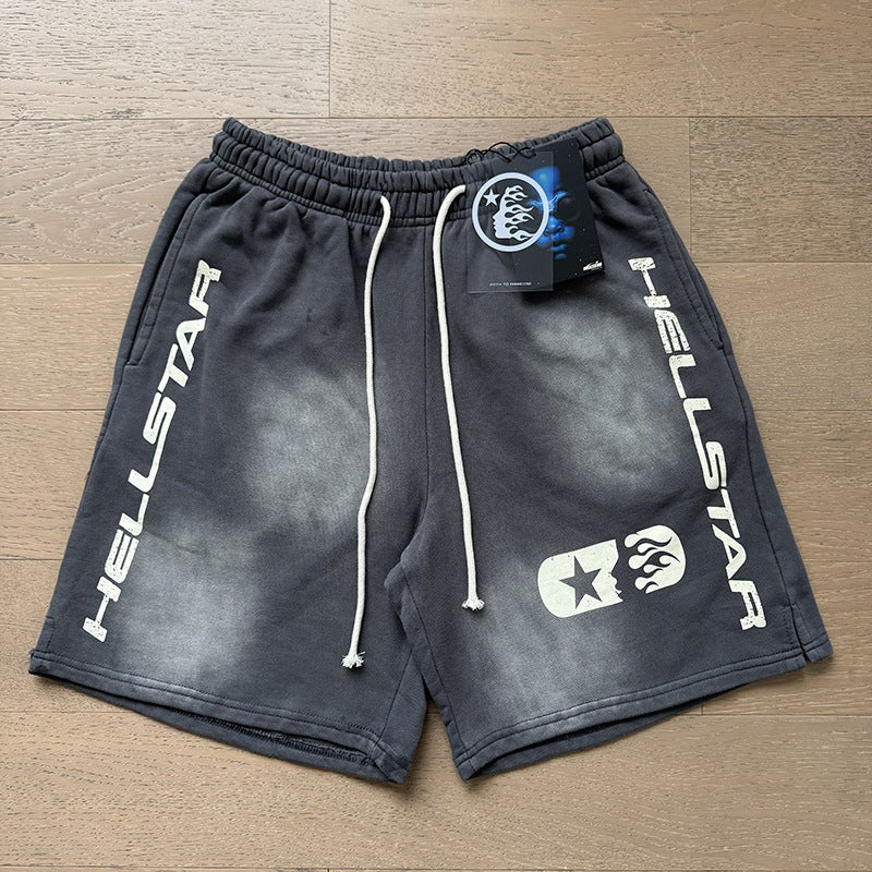 New Style Washed Distressed Casual Shorts with Flame Short