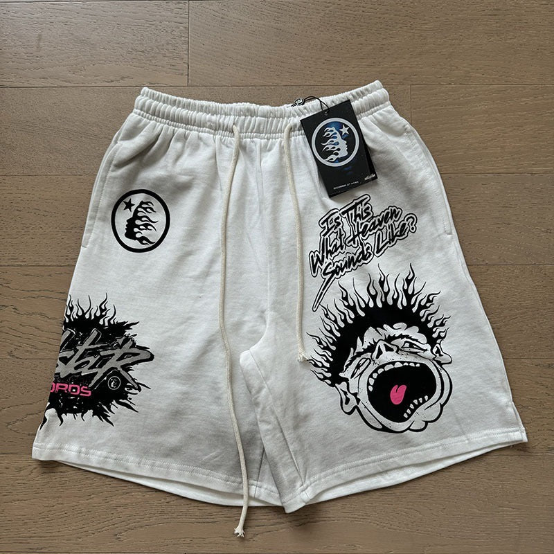 New Style Washed Distressed Casual Shorts with Flame Short