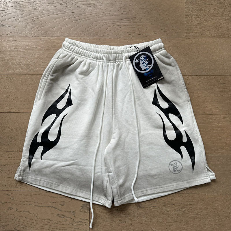 New Style Washed Distressed Casual Shorts with Flame Short