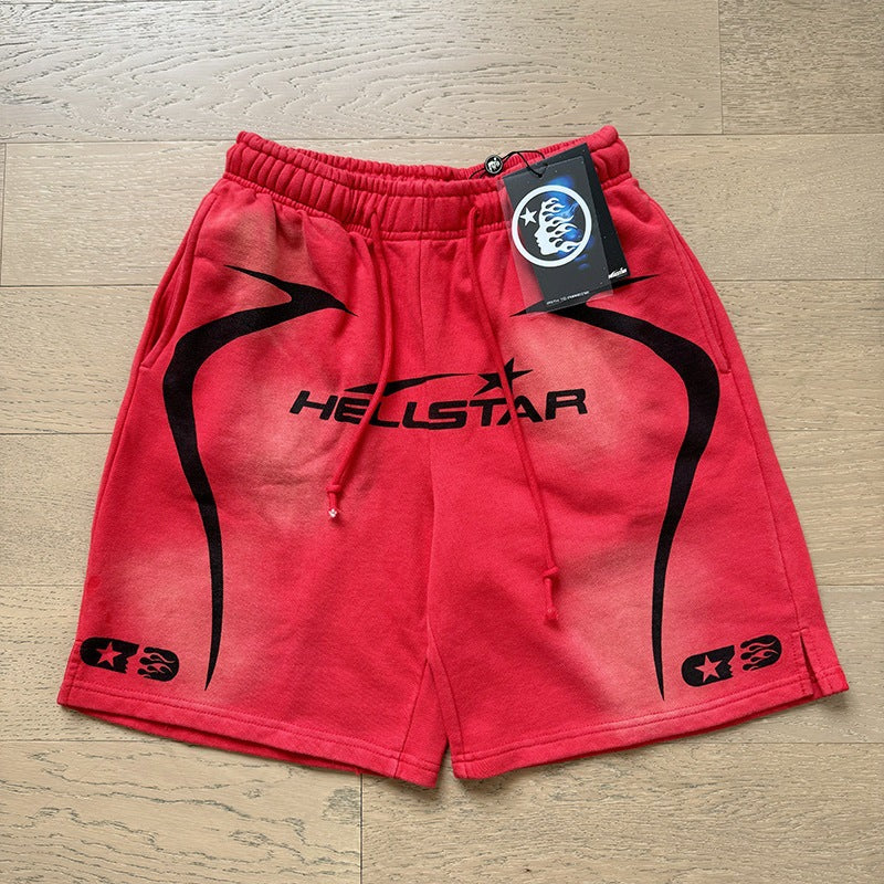 New Style Washed Distressed Casual Shorts with Flame Short