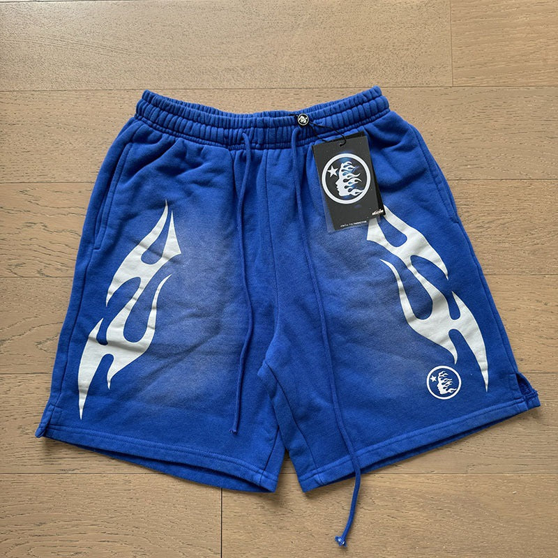 New Style Washed Distressed Casual Shorts with Flame Short