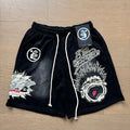 New Style Washed Distressed Casual Shorts with Flame Short